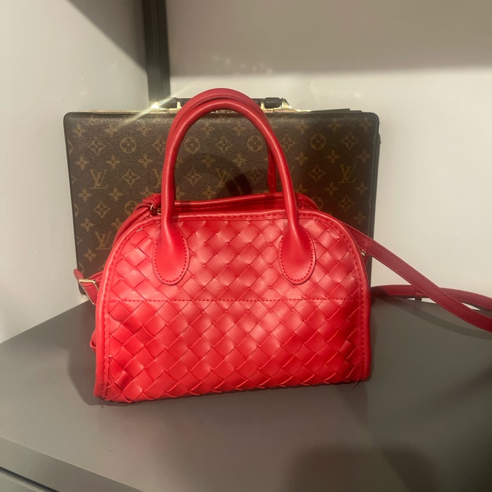 Red Woven Mini Bag with Glossy Finish